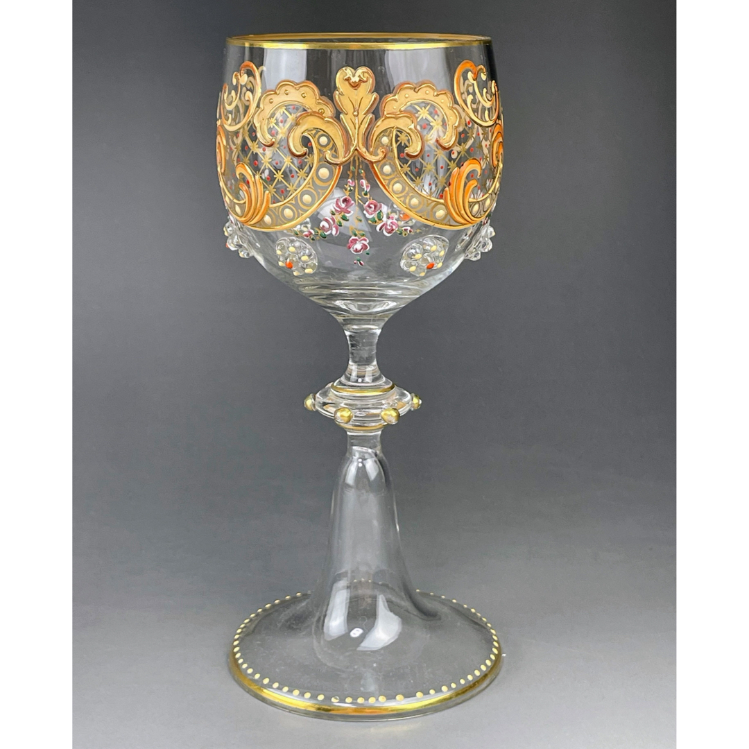 希少】モーゼル エナメル盛 金彩 ワイングラス 金盛り エナメル彩