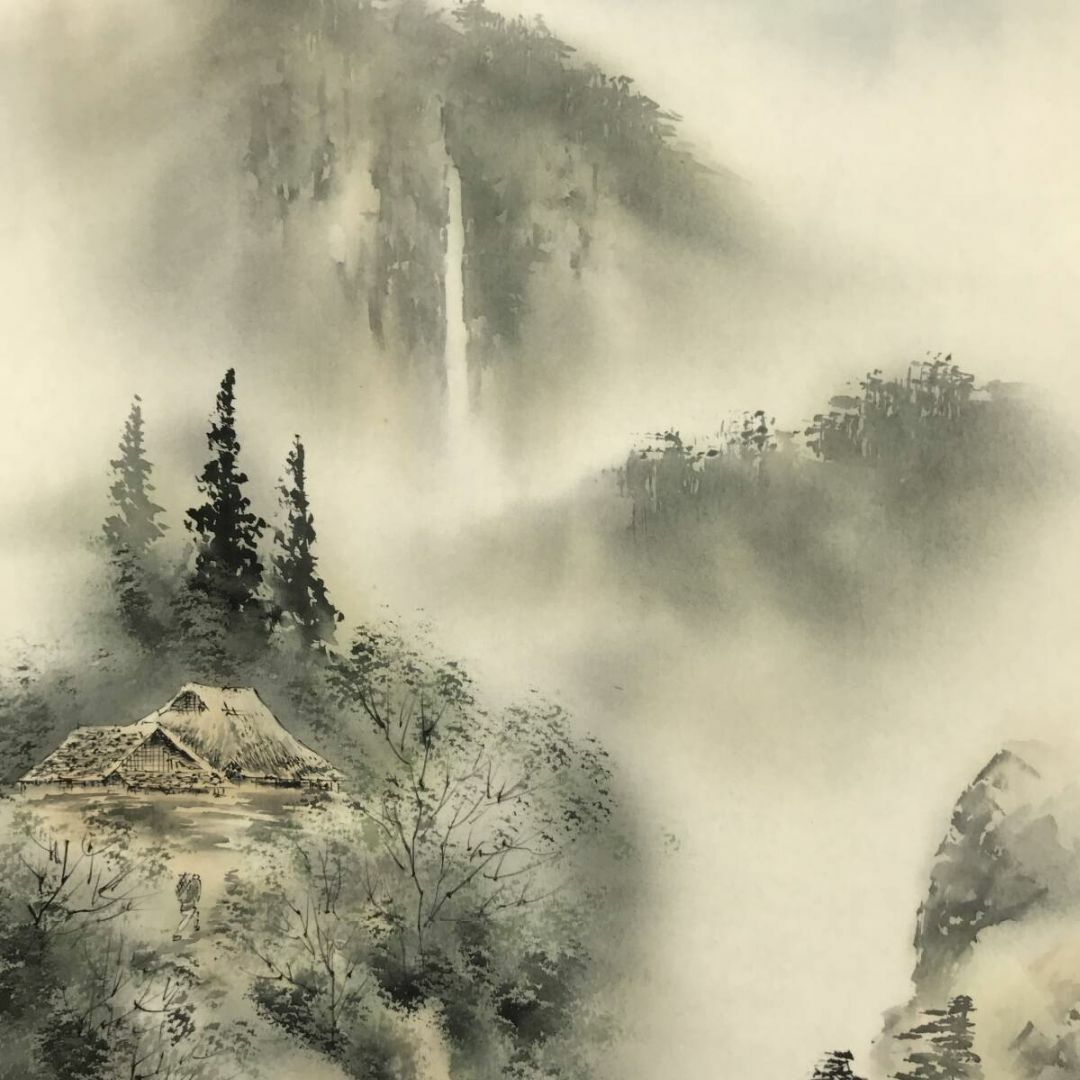 真作】佐藤古岫/山家間日図/山家人物図/掛軸☆