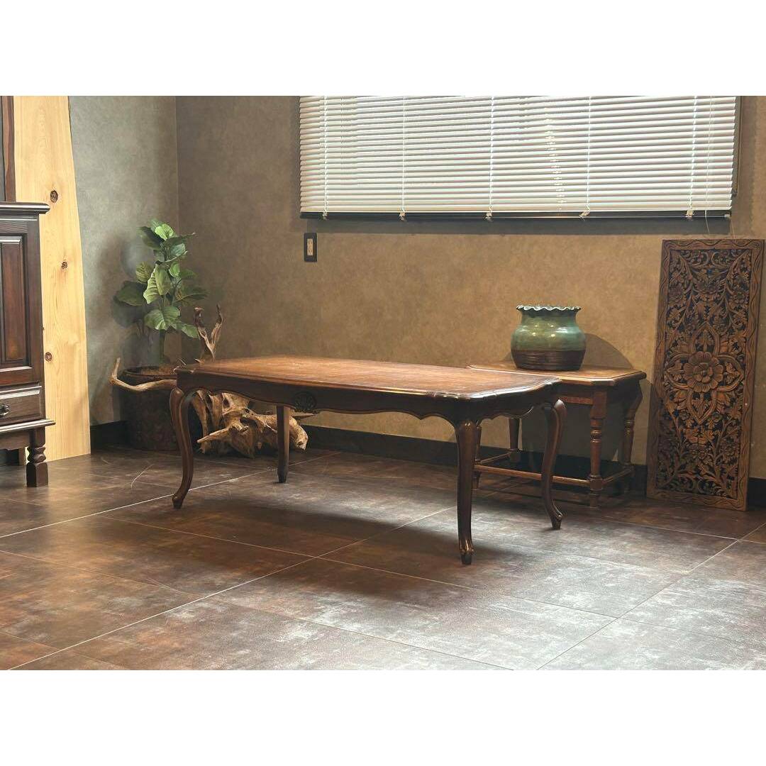 ビンテージ カリモク センターテーブル ローテーブル ラタン 猫脚