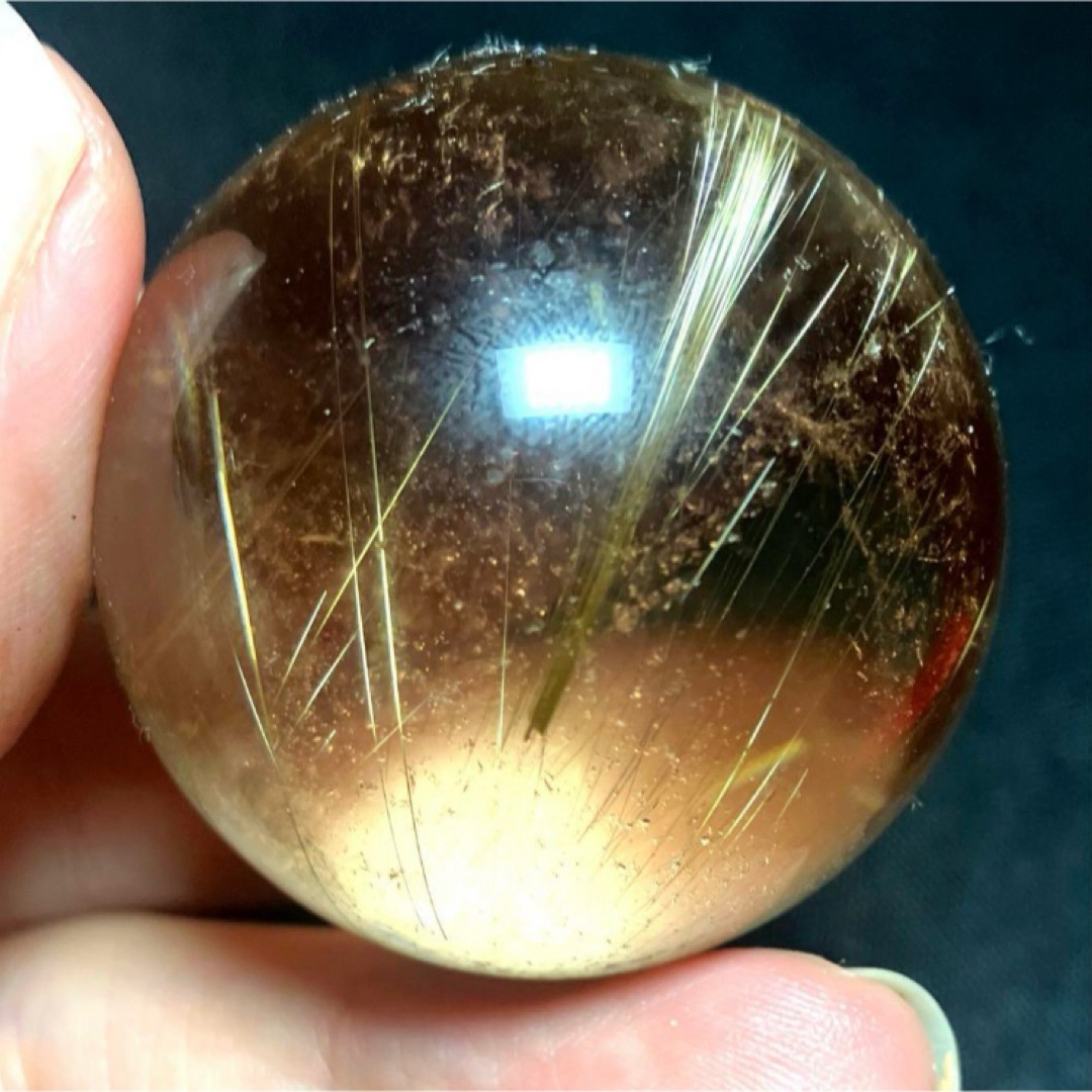 58mm 虹入りゴールドルチルクォーツ 丸玉 スフィア 金針水晶 58mm 虹