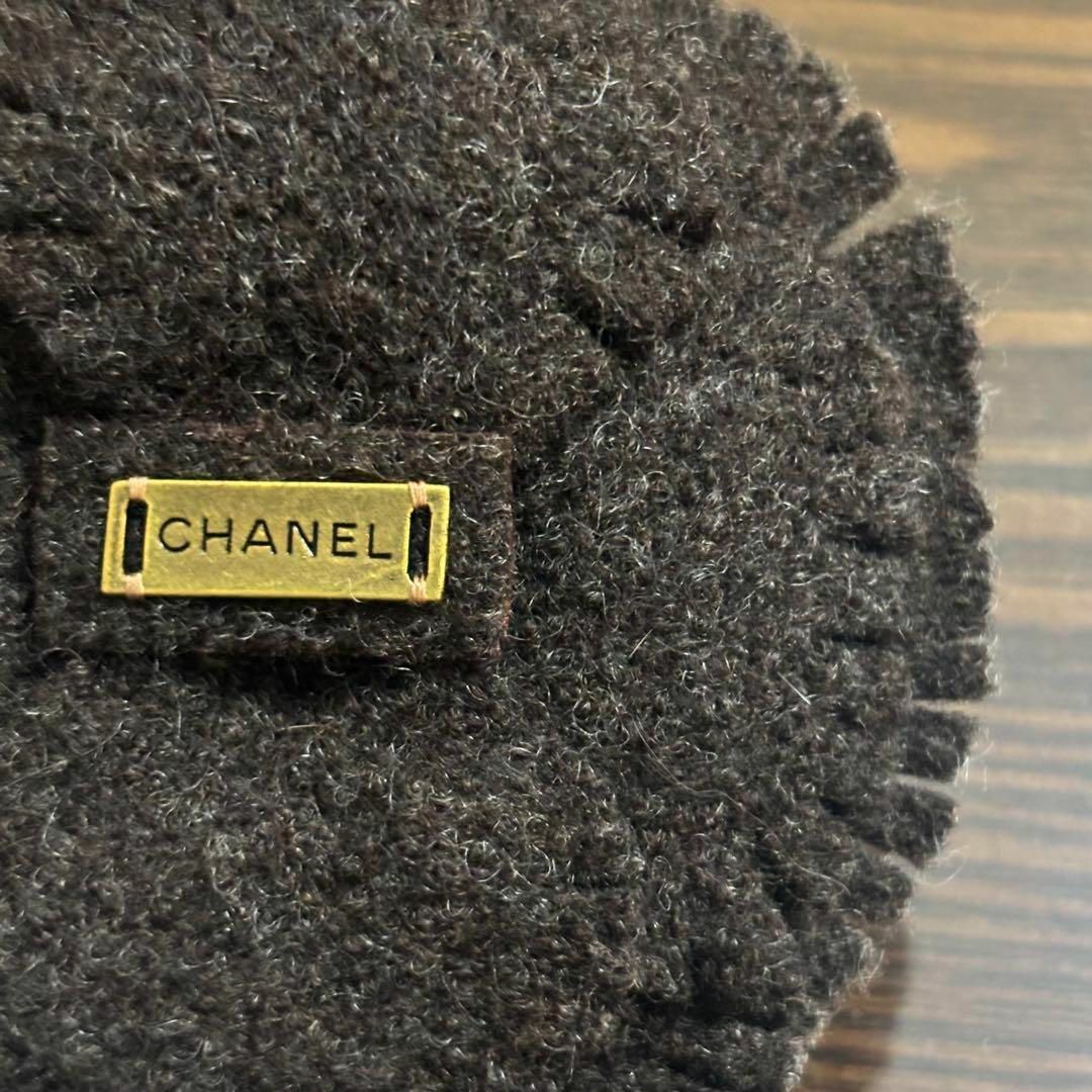 特大 10cm］希少 シャネル フェルト カメリア ロゴプレート ブローチ