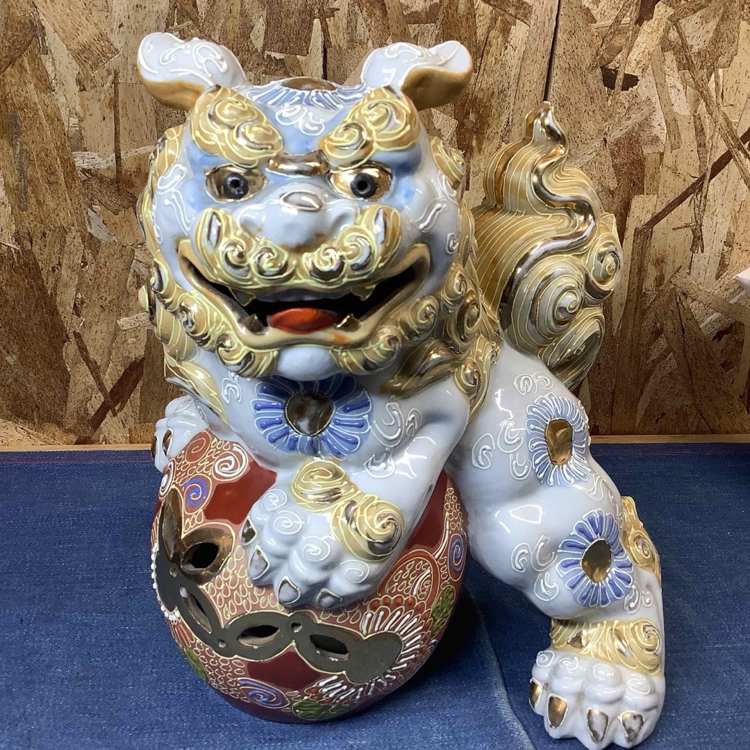 九谷焼 玉乗り獅子 縁起物 金彩 開運 久谷 九谷焼 縁起物 玉乗り獅子