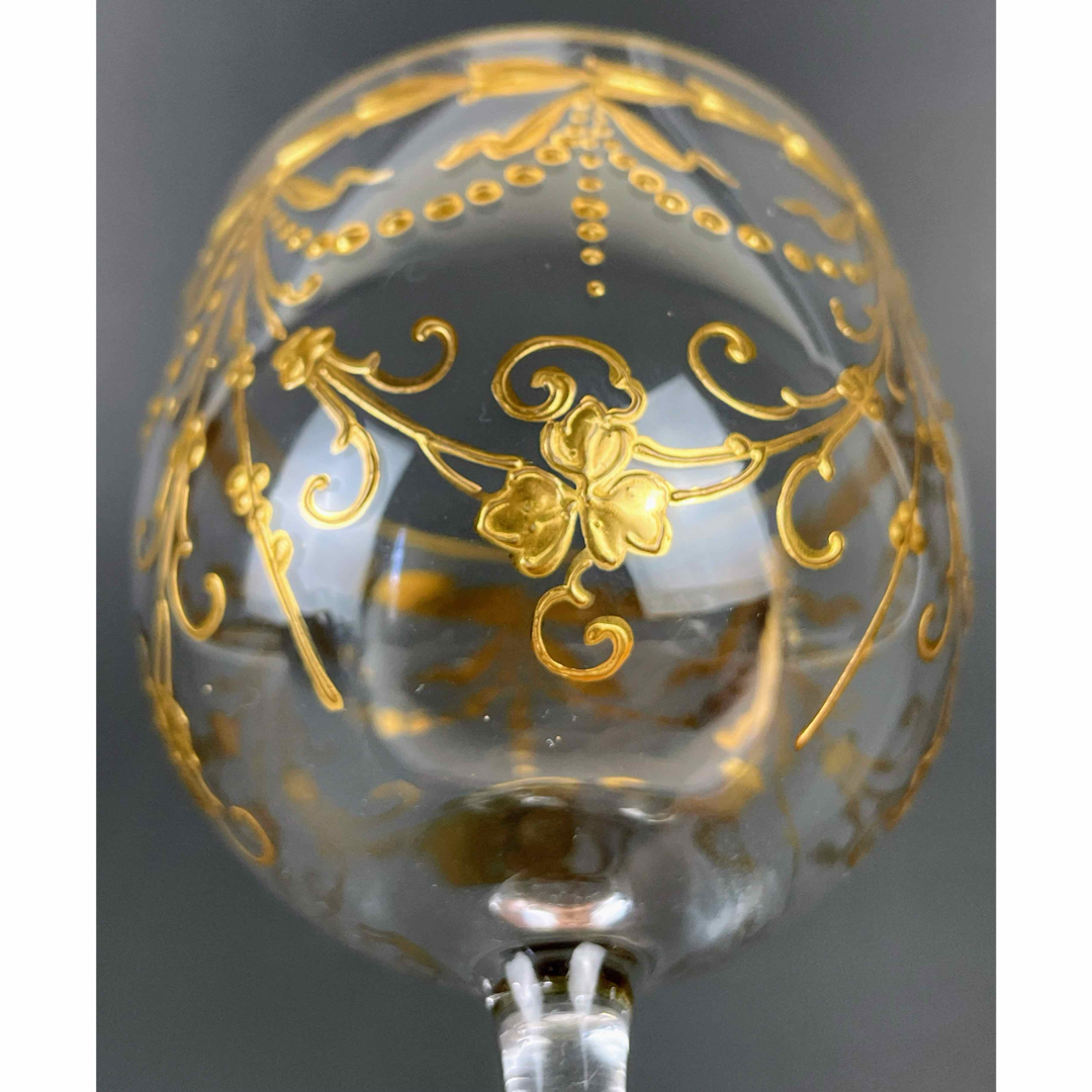 ボヘミアンガラス 盛上金彩 エナメル彩 ワイングラス ボヘミア グラス