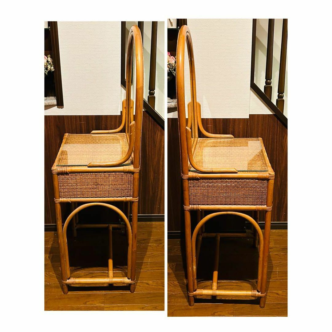 良品】ラタン ドレッサー スツールセット 鏡台 昭和レトロ 良品