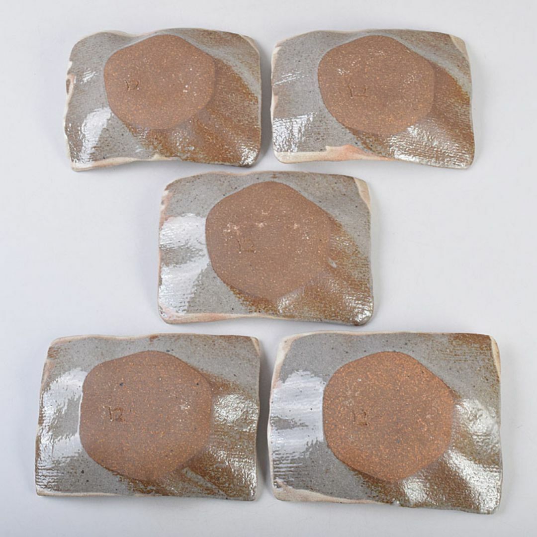 北大路魯山人作 鼠志野 四方皿 五客 共布 黒田陶々庵極め箱 M