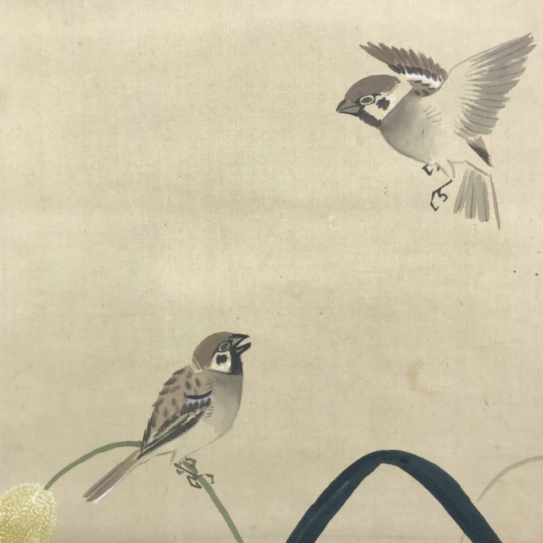 雀図】大野葭洲 2630 すずめ 山口県 スズメ 掛け軸 肉筆 【公式通販】