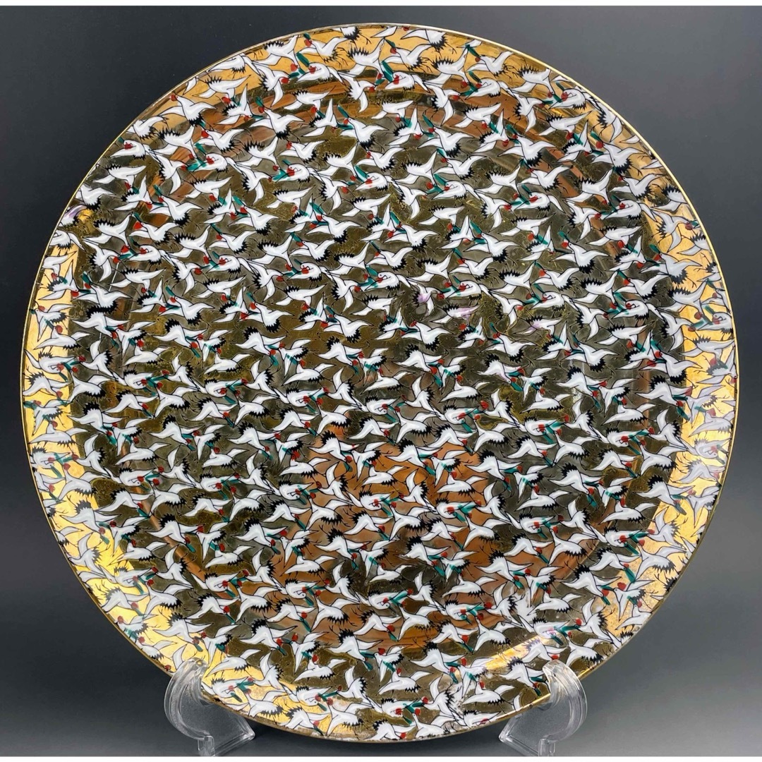 大型・31㎝】九谷焼 1000クレーン 鶴 サウザンクレーン 大皿 明治期