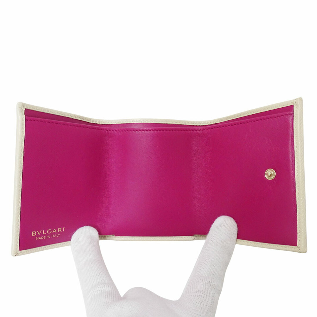 未使用級】ブルガリ 三つ折り 財布 ロゴ サークル レザー 水色