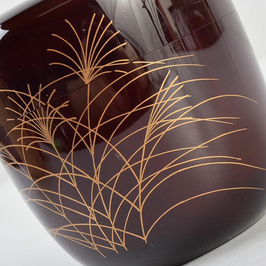 茶道具 山中塗 中村宗悦作 秋草蒔絵 中棗 共布共箱 仕覆付