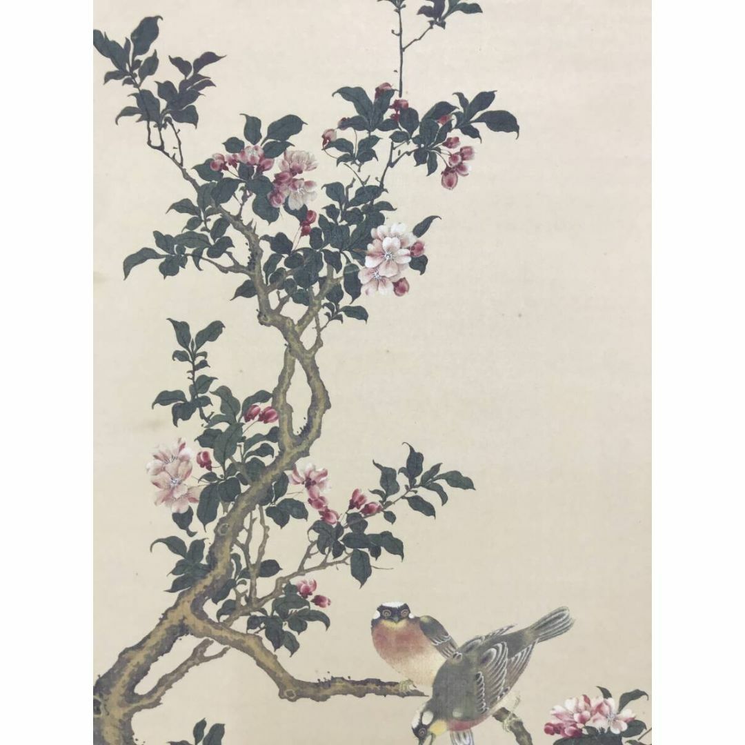 真作】掛軸 竹垣と七面鳥図 花鳥図 雅趣あふれる禽鳥図 合箱