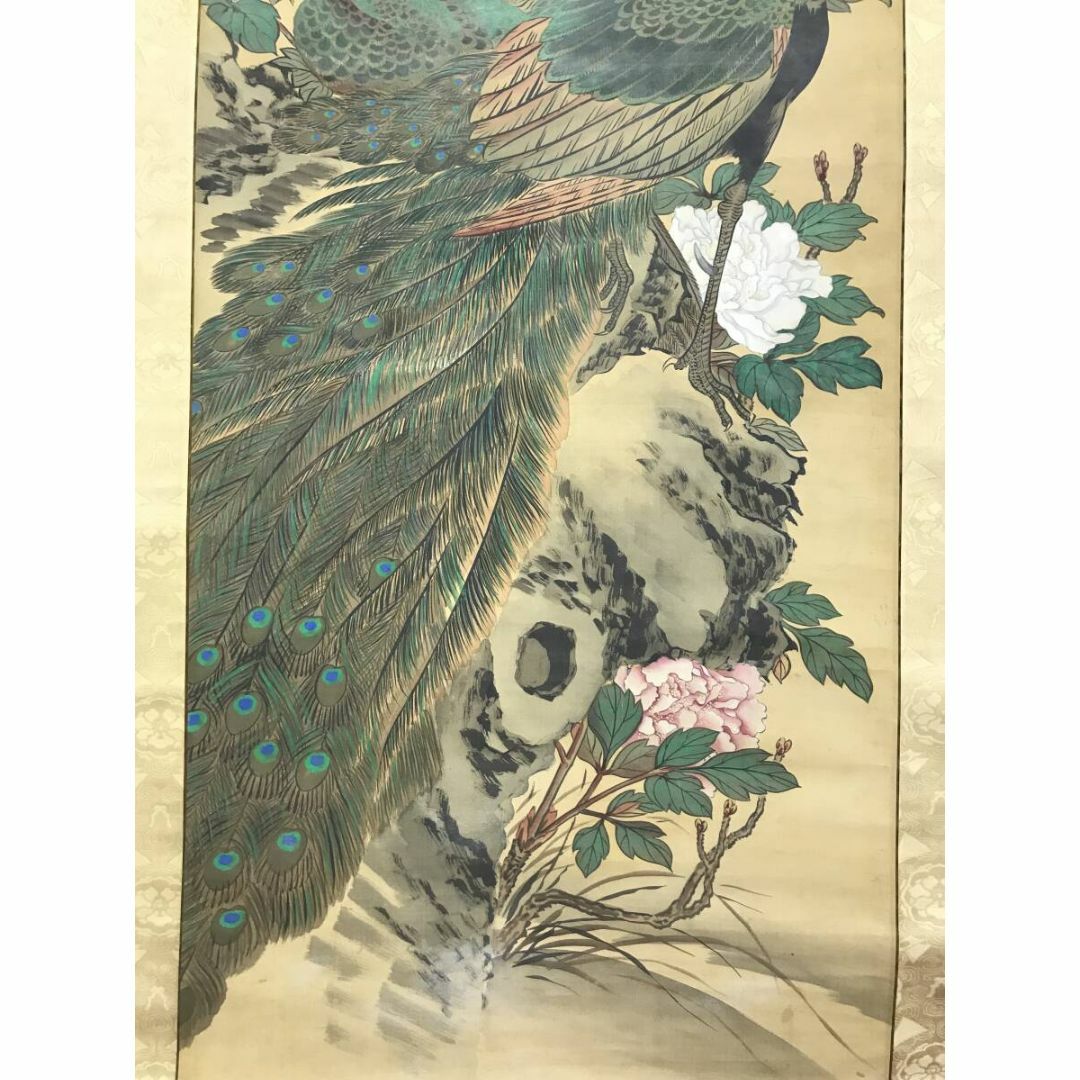 真作】鈴子輝月/牡丹図/花図/ボタン図/掛軸☆宝船☆AD-