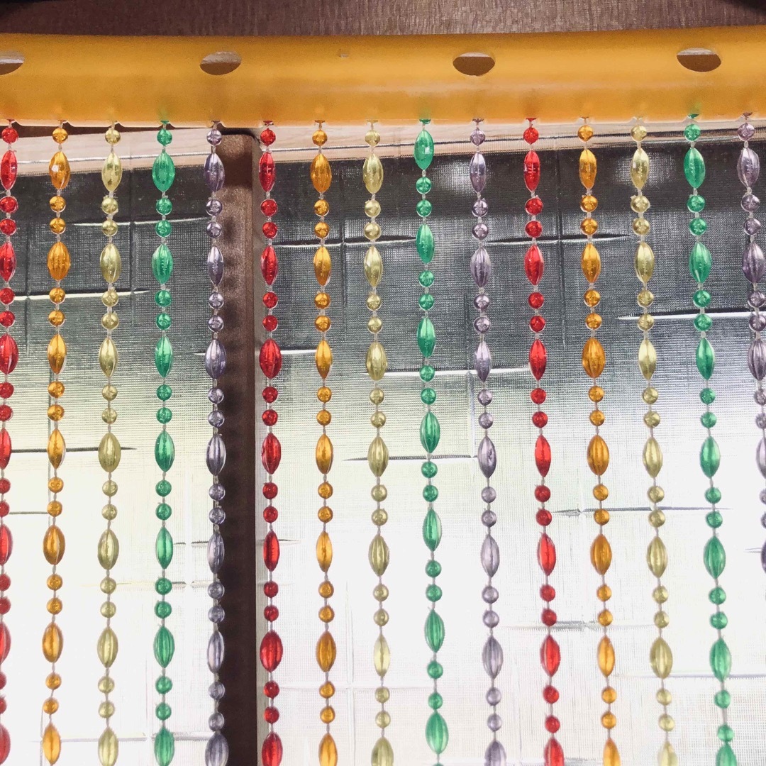 レア☆ビーズカーテン 昭和レトロ 平成レトロ ポップ 赤 オレンジ 白