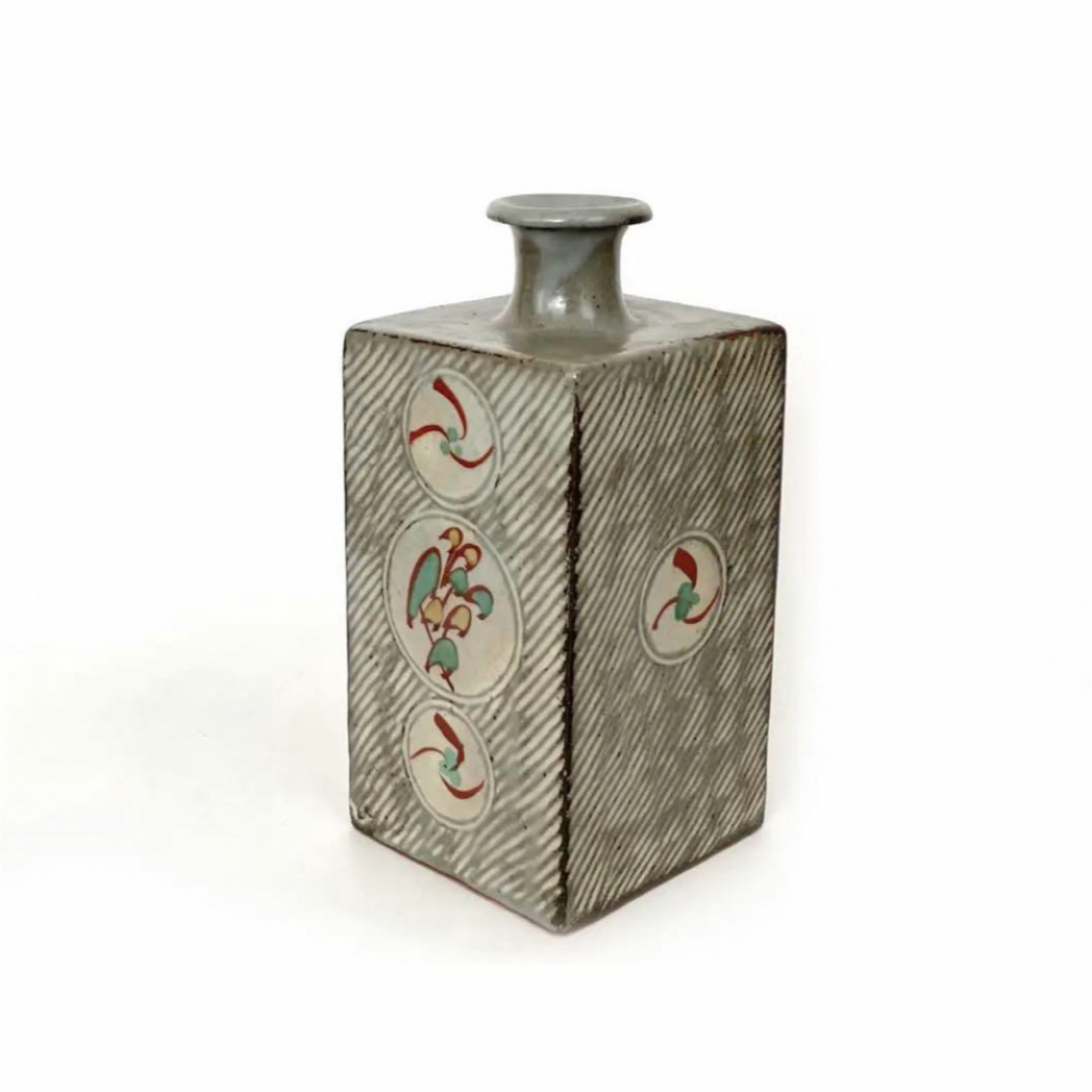 陶芸家 人間国宝 島岡達三 象嵌赤絵 方壺 角瓶 花瓶 花入 縄文