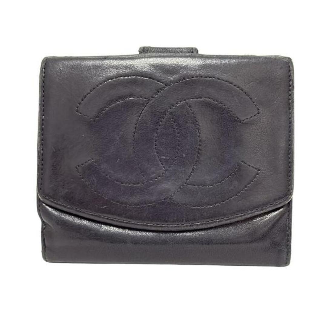 CHANEL(シャネル) Wホック財布 - 黒 ココマーク/ゴールド金具 ラムスキン