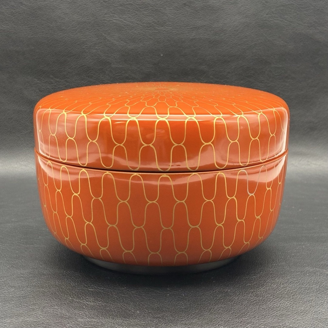 □朱金網目喰籠□ 茶道具 菓子器 /天然木漆器 金蒔絵 食
