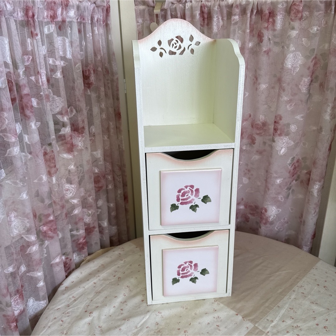 マニーローズタイルの木製引き出し付2WAYシェルフ薔薇のカッティング棚