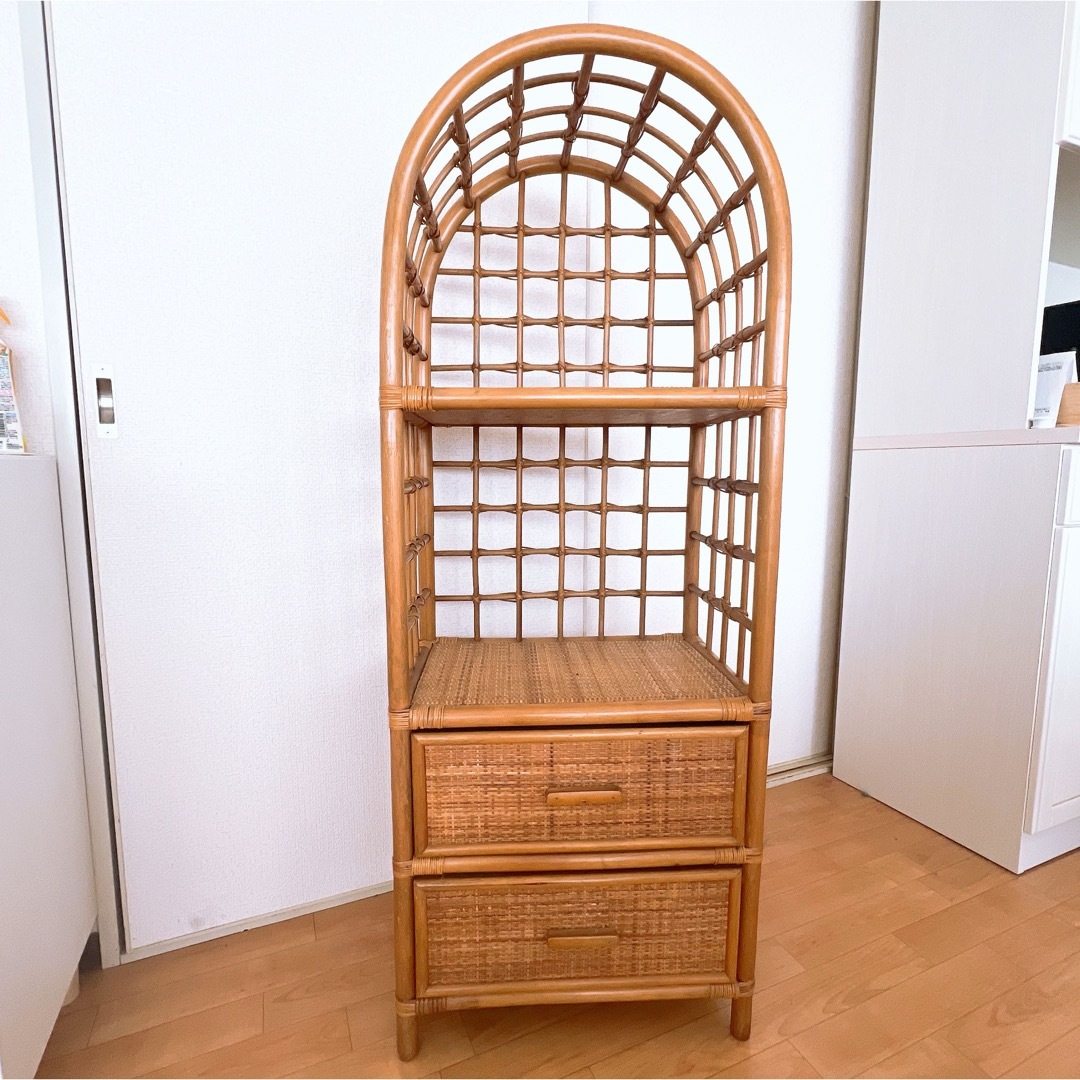 あと1000円値引き☆昭和レトロ アンティーク ラタンの両引き出し付き