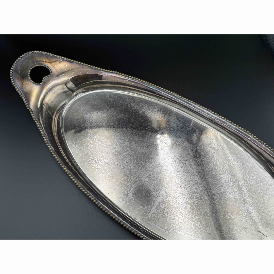 英国製 アンティーク 舟形真鍮トレイ Rd 370260 ビーディング縁取り