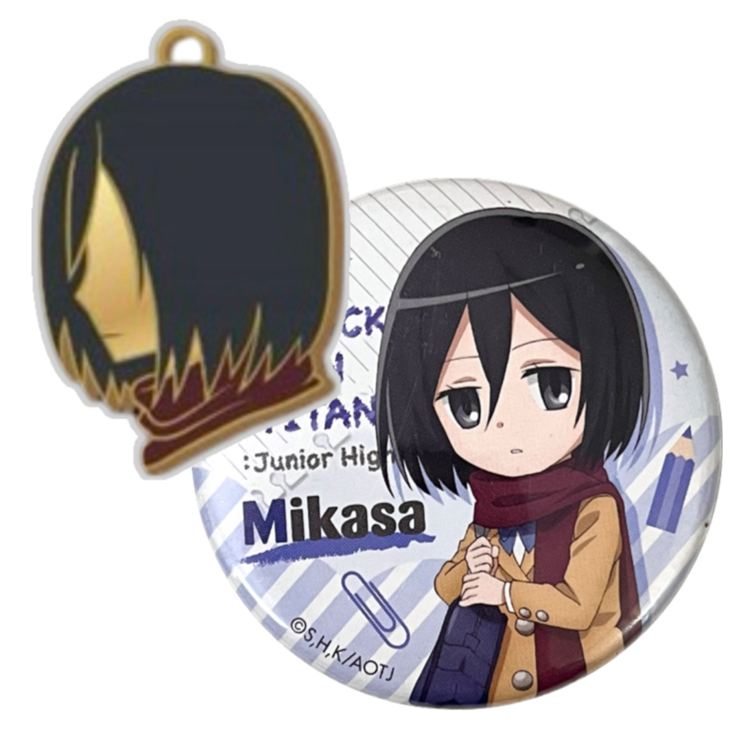 進撃の巨人 巨人中学校 ミカサ 缶バッジ シルエットチャーム セット