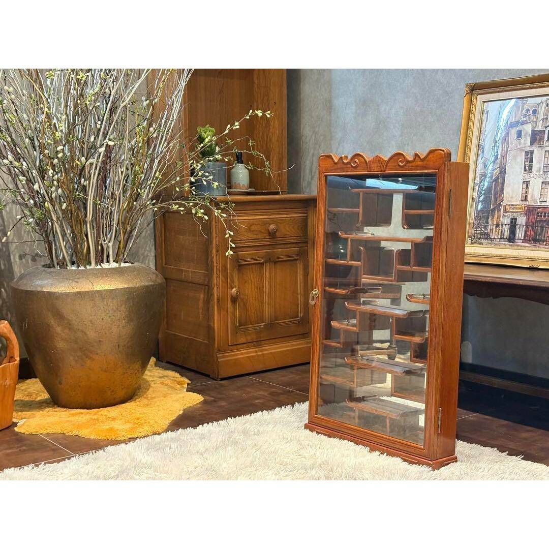 唐木 飾り棚 インテリア アンティーク ビンテージ ミラー 鏡 壁掛け SZ