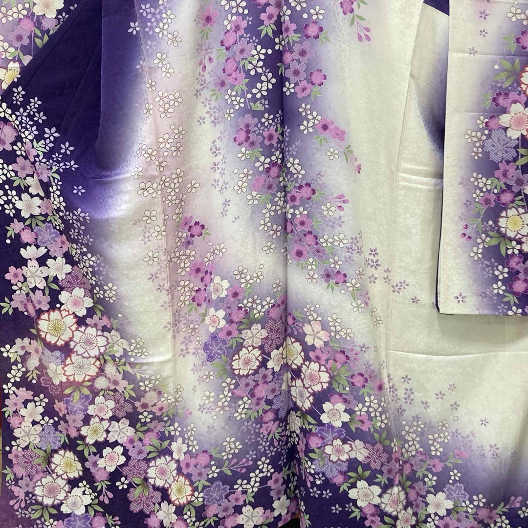 ☆中古品☆振袖 単品 正絹 紫系花模様B級品ヤケ有り振袖