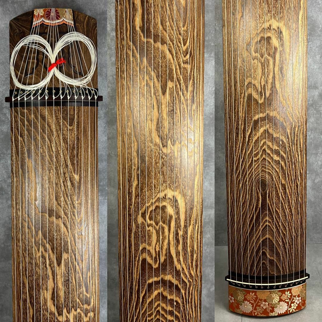 高級琴綾杉彫りくり甲13弦 口前金装飾竜舌金蒔絵