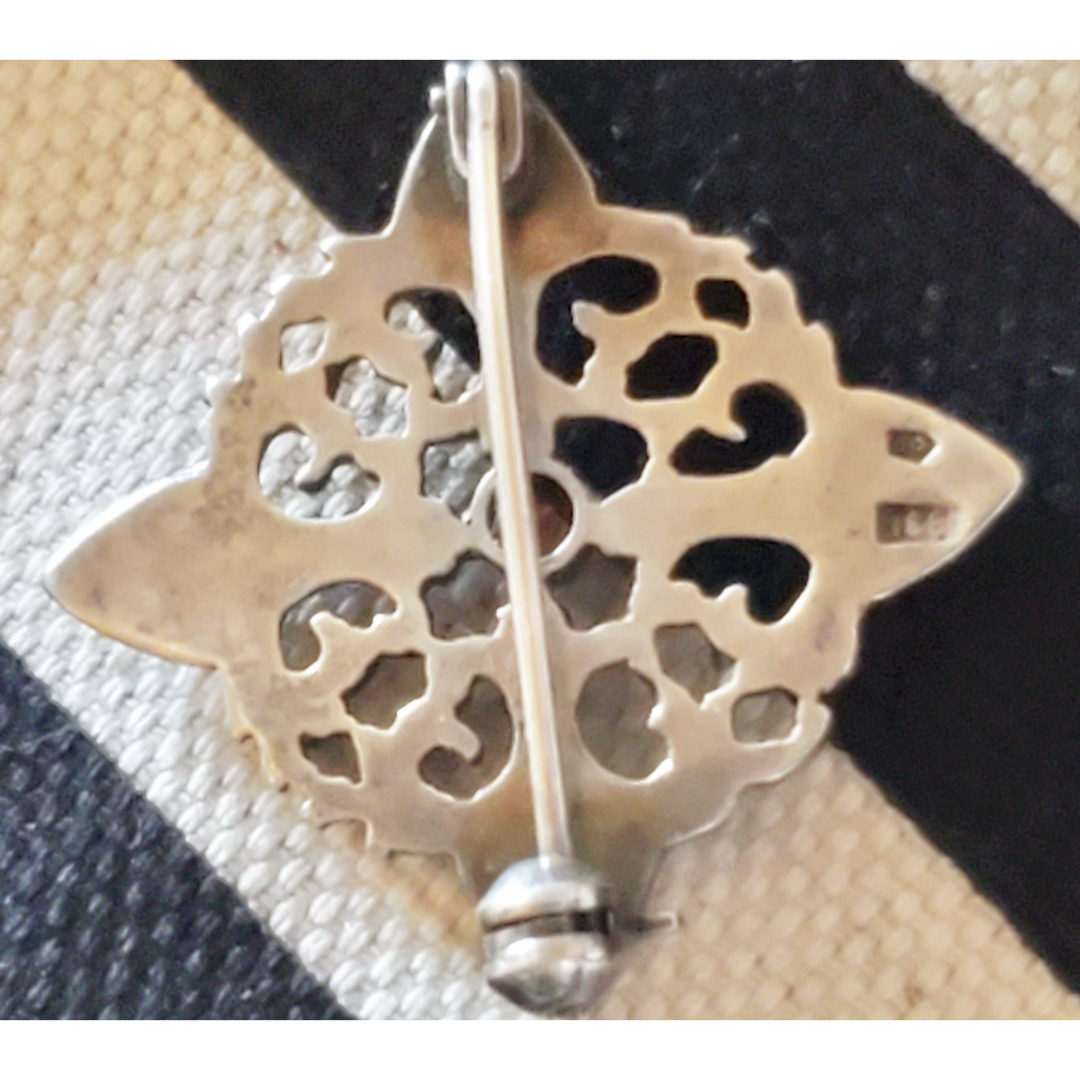 イギリス製アンティークブローチ オニキス シルバー835刻印1920年頃