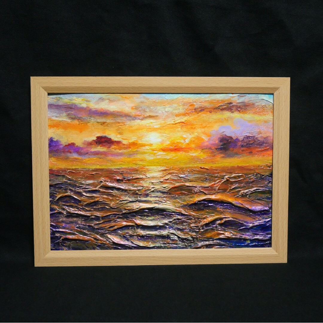 油絵 油彩 油彩画 絵 絵画【夕焼けの海】A4｜油絵 絵画【夕暮れ海】 油絵