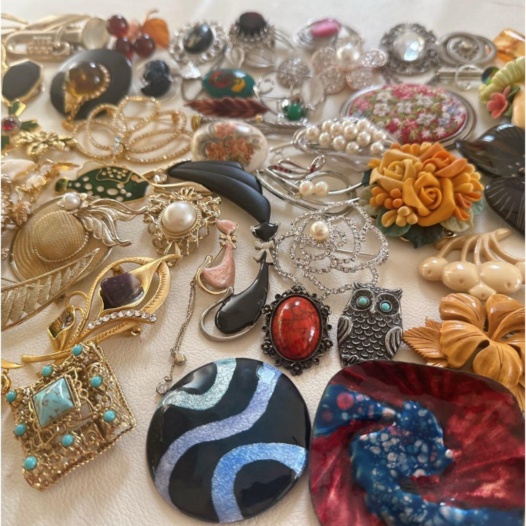 ヴィンテージ ブローチ silver c'est bien九谷焼等刻印含む