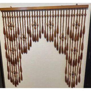 昭和レトロ スライド式 開閉 アーチ型 ウッドビーズ のれん カーテン