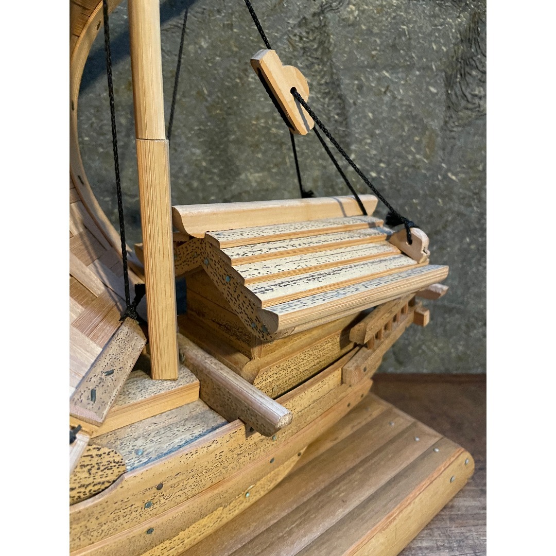 希少 帆船 模型 竹製 木造 宝船 和船 工芸品 舟 置物 ヴィンテージ 中型