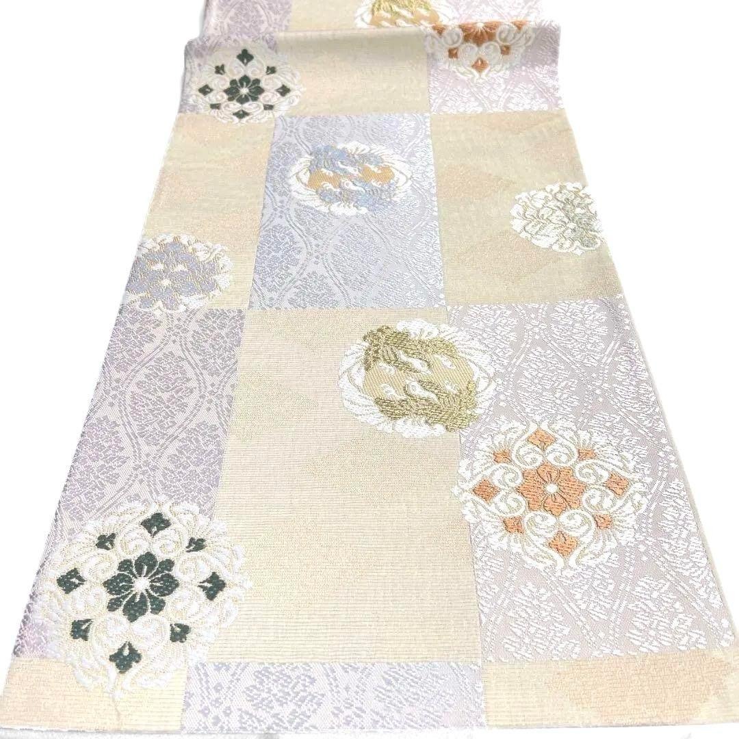 袋帯 変わり市松模様 華紋 鳳凰紋 立涌 花菱 金糸 着物 084a p