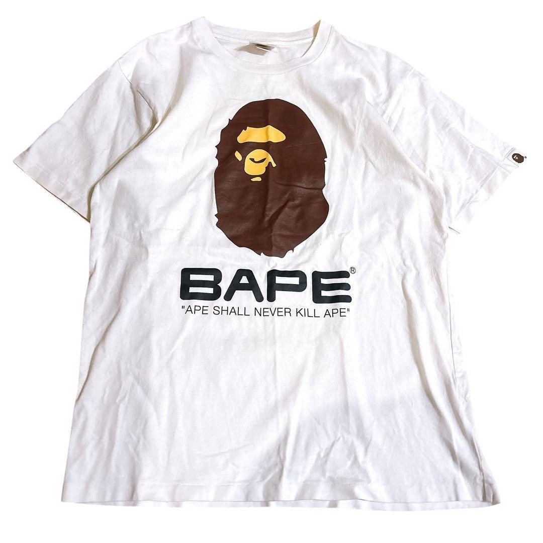 STUSSY BAPE Tシャツ Mサイズ 白 アベイシングエイプ A BATHING APE