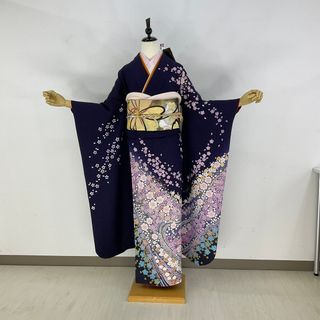 お振袖フルセット 7点セット ブルーグリーン 銀通し 正絹 美品 振袖の