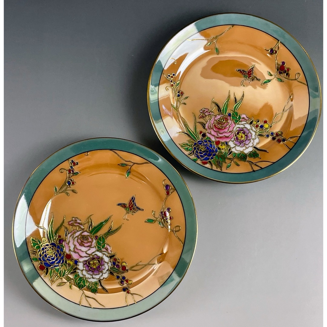 オールドノリタケ ラスター彩 2枚セット 蝶 バラ 縁金盛り 小皿 プレート