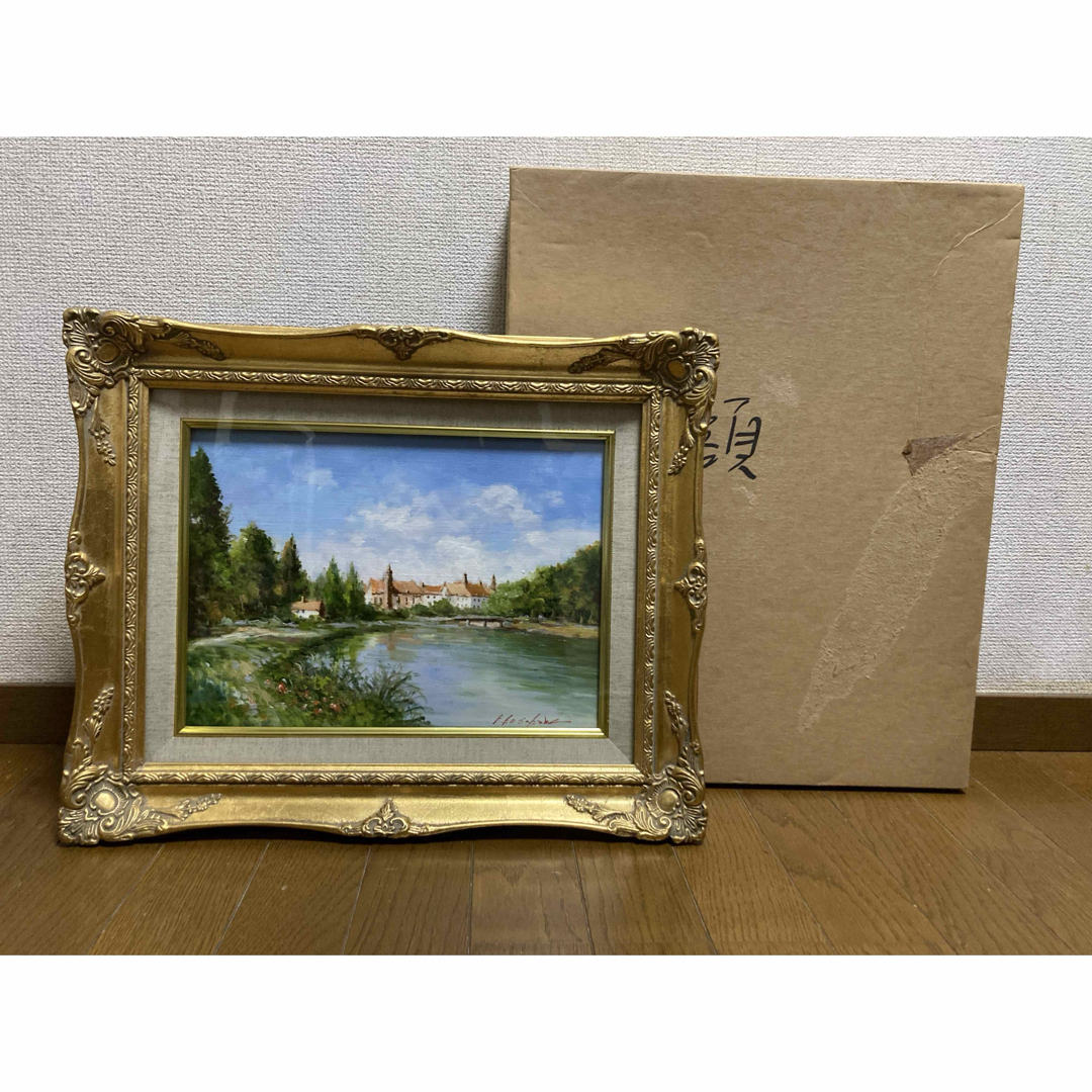 油彩 油絵 肉筆 ガロンヌ川畔【日下部寛】 額装 「美術年鑑」掲載作家