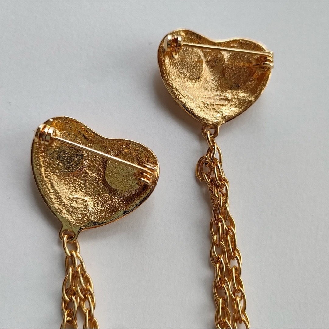 VINTAGE - ハート ブローチ 2連チェーン ゴールドカラー ヴィンテージ