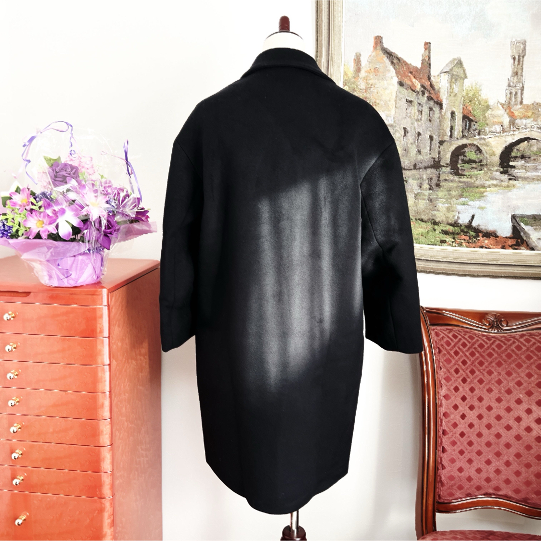 美品 PRADAプラダ カシミヤブレンド コクーン シルエットコート ネイビー