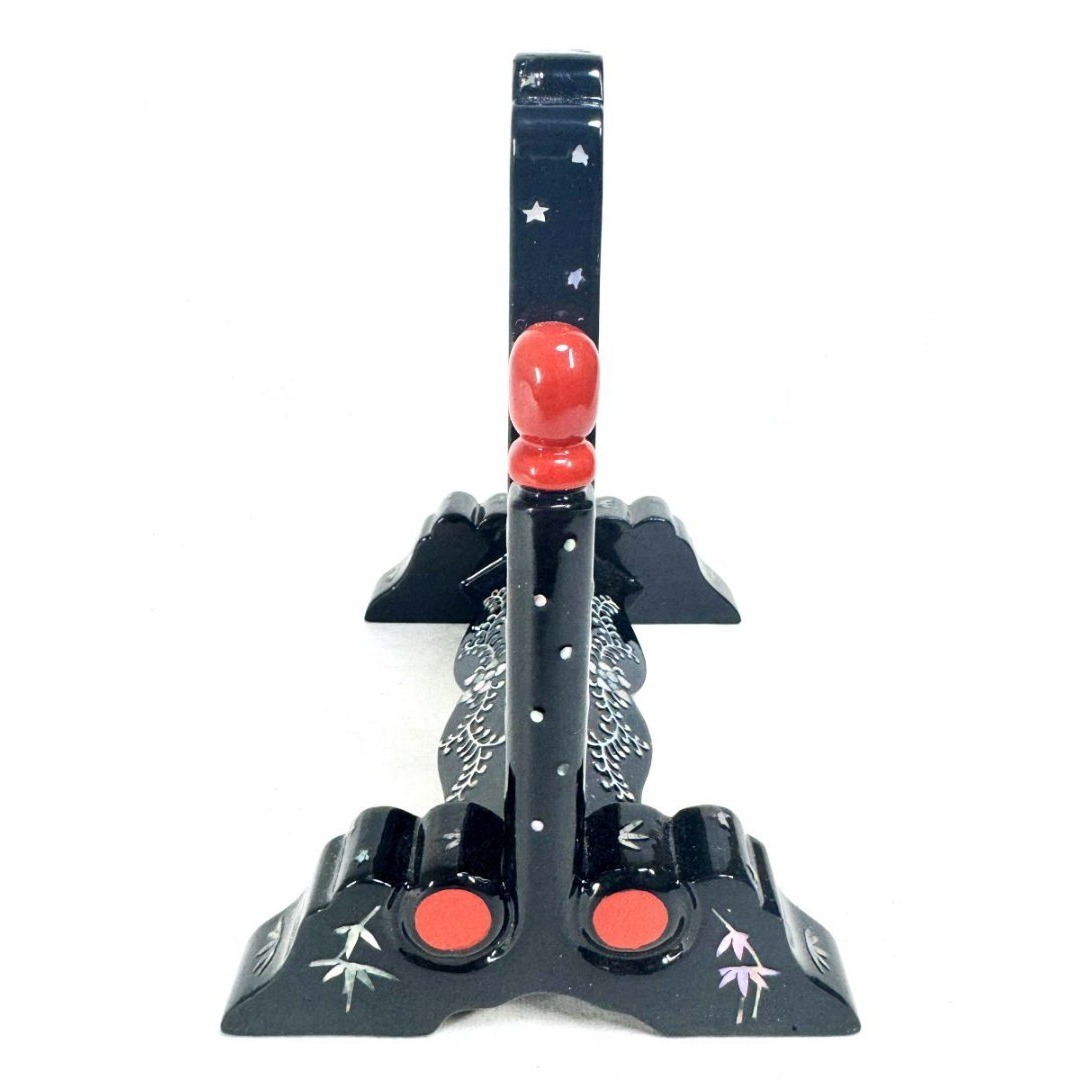 清時代 木製黒漆 青貝螺鈿装飾 山水人物麒麟神獣文 硯屏