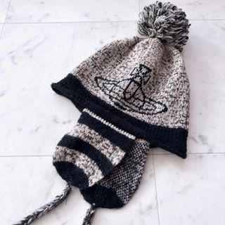 ヴィヴィアンウエストウッド ニット帽と手袋のセット ネイビーとグレー