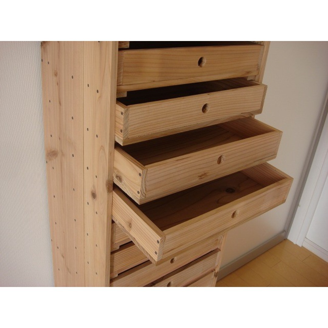 ☆サイズ変更可能☆A4丸穴25段引き出し/無垢材 木製書類ケース