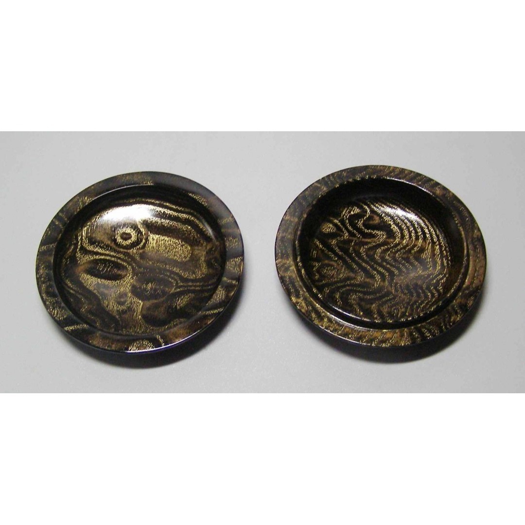 タモ斑杢黒漆染め木目沈金ミニ食蘢 香合 タモ玉斑杢