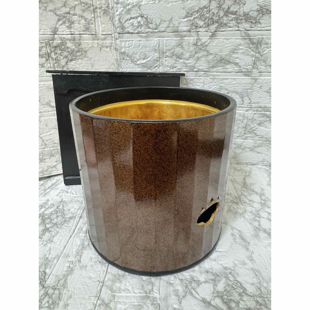 由緒ある品】桐菊透 梨子地 木製 火鉢 銅製 落とし