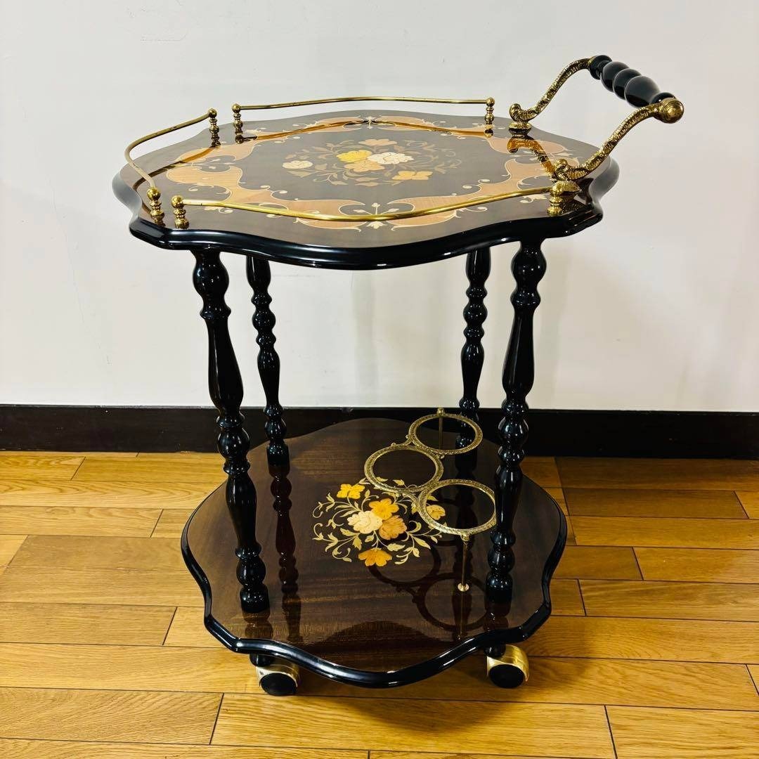 イタリア製 ティーワゴン 象嵌細工 アンティークワゴン キッチンワゴン