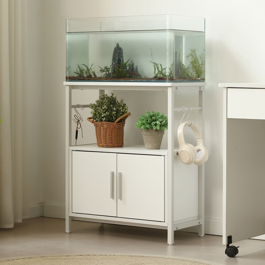 迅速発送！超人気水槽台 三段収納 頑丈なフック付き アジャスター付 WHITE