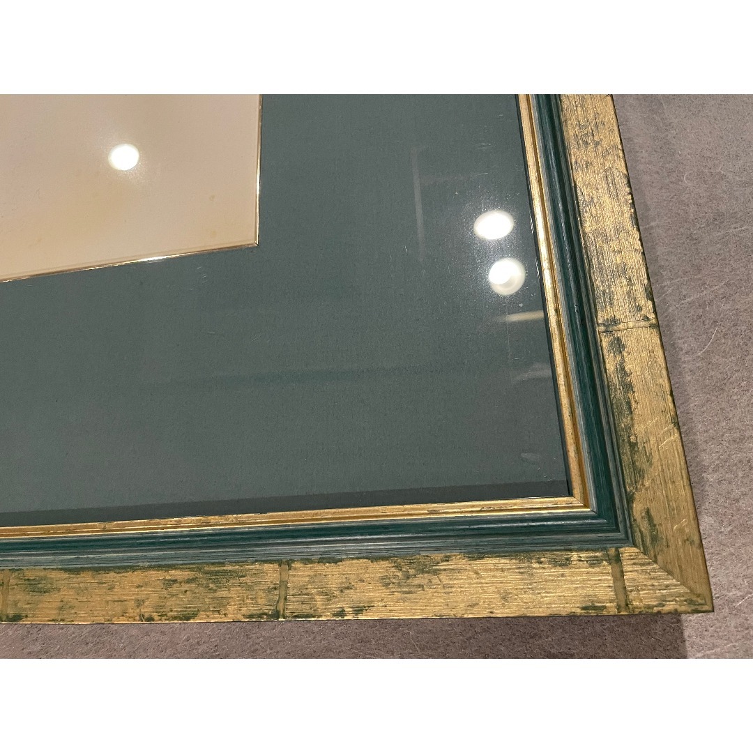 木製 大型 フレーム 額縁 絵画 写真 染色 展示 グリーン ゴールド 緑 金