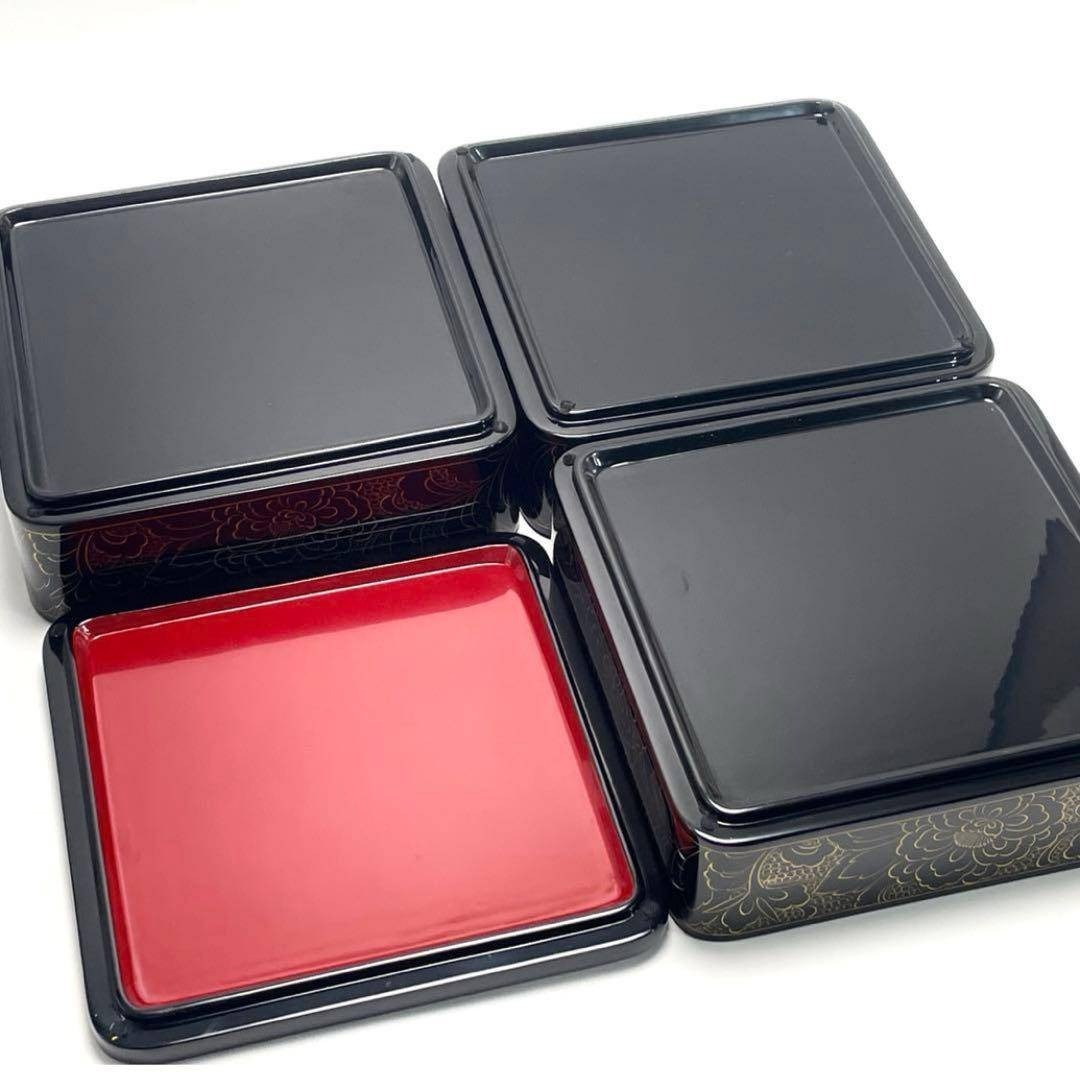 輪島塗り 玉峰作 三重箱 漆器のアソベ 蒔絵 金彩 牡丹唐草 漆器 重箱