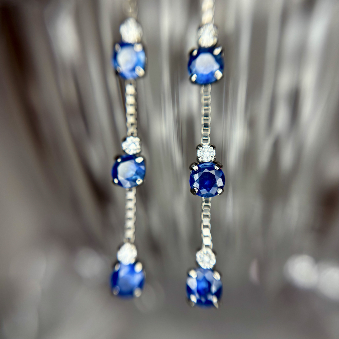 天然ブルーサファイア ダイヤモンド ロングピアス 計0.74ct PT900