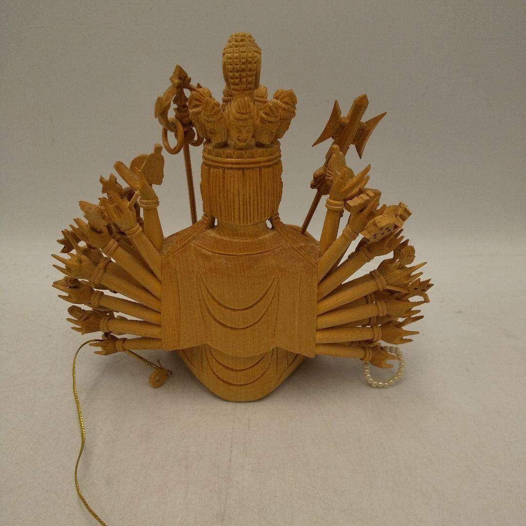 木彫 木製 千手観音 八角台座 置物 オブジェ アンティーク 美術品