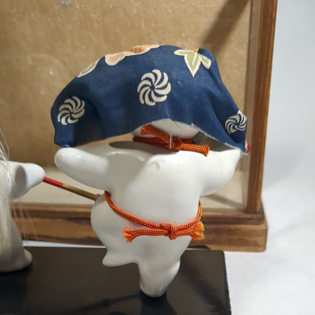 加賀人形 伝統工芸 獅子舞と薙刀 男童 ガラスケース付 昭和レトロ 旧家保管